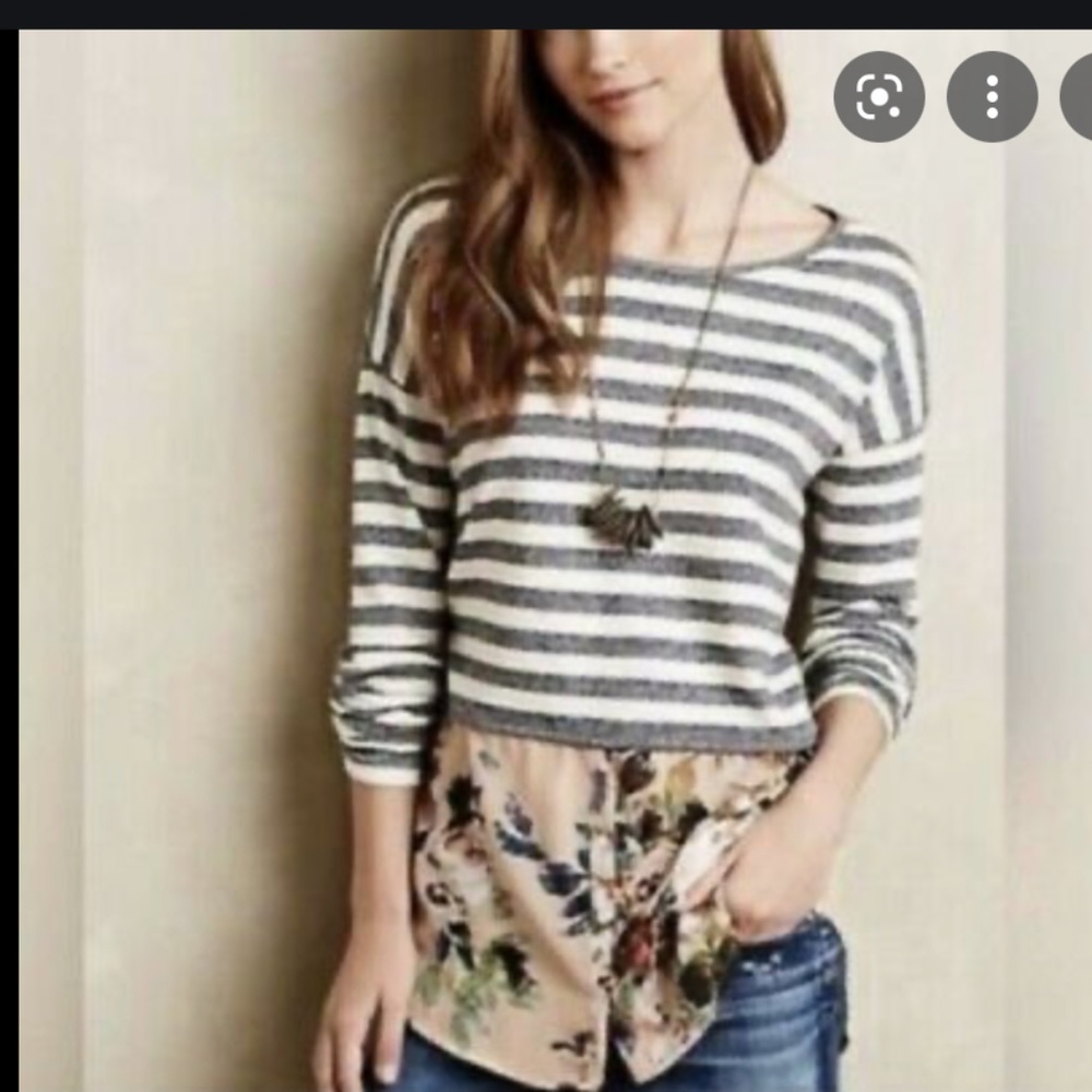 EUC Anthropologie 9-H15 STCL Stripes & Floral Hi-Lo Top XL